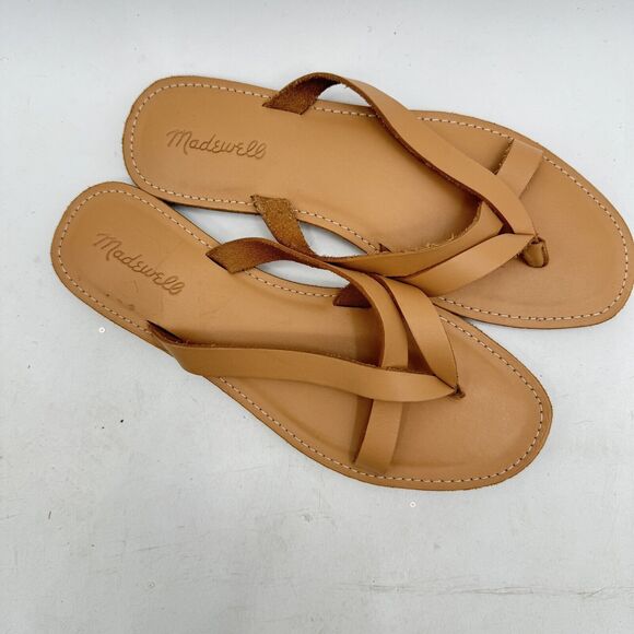 Madewell The Boardwalk Thong Sandal in Leather Size 9.5 (9) Ashen Sand Brown - Picture 2 of 6